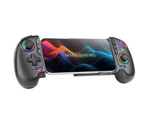 Mars Gaming MGPXPRO, Gamepad Bluetooth 5.0 2en1, Soporte Smartphone hasta 7", Joysticks y Gatillos Magnéticos Hall Effect, Botones Macro y Turbo, PS4|Switch|Switch 2|PC|Android|iOS 13.0+, Negro