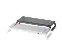 Mars Gaming MGS-ONE, Soporte Monitor RGB Chroma, Tamaño Ajustable 3 Posiciones, Soporte Smartphone y Tablet, Cajón Mulyifunción, USB 2.0 Frontal, Blanco