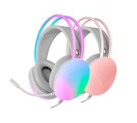 Mars Gaming MH-Glow, Auriculares 360° Full Chroma RGB Flow, Micrófono Cancelación Ruido, Ultraligero, Mempory-Foam, Windows/PS4/PS5/XBOX Series X|S/One/Mac/Switch/Switch 2/Smartphone/Tablet, Rosa