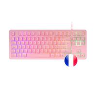 Mars Gaming MK023, Idioma Francés, Teclado Gaming TKL, Tecnología Híbrida H-Mech, Iluminación FRGB Rainbow, Anti-ghosting, Compatibilidad Universal, Rosa