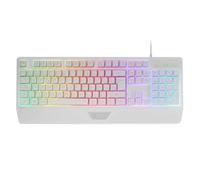 Mars Gaming MK124, Idioma Portugués, Teclado Ergonómico H-Mech Completo, Reposamuñecas Integrado, Iluminación FRGB Rainbow, Gaming Antighosting, Multiplataforma, Blanco