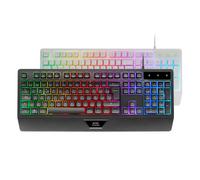 Mars Gaming - MK124, Teclado Ergonómico H-Mech, Reposamuñecas Integrado, Iluminación FRGB Rainbow, Teclado Gaming Ant - MK124WES