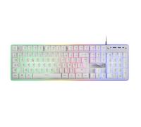 Mars Gaming MK220, Idioma Francés, Teclado Gaming Híbrido H-Mech, Iluminación FRGB Rainbow + Halo, Panel de Aluminio, Anti-Ghosting, USB Plug & Play, PC PS5 Xbox Switch, Blanco
