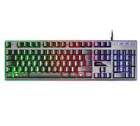 Mars Gaming MK220, Teclado Gaming Híbrido H-Mech, Iluminación FRGB Rainbow + Halo, Panel de Aluminio, Anti-Ghosting, USB Plug & Play, PC PS5 Xbox Switch, Idioma Portugués, Negro