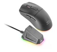Mars Gaming MM-T3, Ratón Inalámbrico Ligero, Bluetooth 5.0 + 2.4GHz + Cable, Sensor Óptico PIXART PAW3104PRO 14400 dpi, Base de Carga Magnética RGB, Switches Huano, Software de Control, Negro
