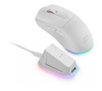Mars Gaming MM-T3, Ratón Inalámbrico Ligero, Bluetooth 5.0 + 2.4GHz + Cable, Sensor Óptico PIXART PAW3104PRO 14400 dpi, Base de Carga Magnética RGB, Switches Huano, Software de Control, Blanco