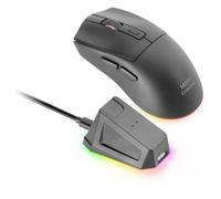 Mars Gaming MM-T3, Ratón Inalámbrico Ligero, Bluetooth 5.0 + 2.4GHz + Cable, Sensor Óptico PIXART PAW3104PRO 14400 dpi, Base de Carga Magnética RGB, Switches Huano, Software de Control, Negro