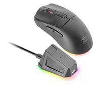 Mars Gaming MM-T3, Ratón Inalámbrico Ultraligero, Bluetooth 5.0 + 2.4GHz + Cable, Sensor Óptico PIXART PAW3104PRO 14400 DPI, Base de Carga Magnética RGB, Switches Huano, Software de Control, Ratón