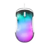 Mars Gaming MMGLOW, Ratón Gaming Ultraligero con Iluminación RGB Chroma-Glow, Sensor Óptico 12800 dpi, Cable Feather Paracord, Switches Huano, Software Personalizable, Blanco