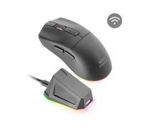 Mars Gaming MM-T3, Ratón Inalámbrico Ligero, Bluetooth 5.0 + 2.4GHz + Cable, Sensor Óptico PIXART PAW3104PRO 14400 dpi, Base de Carga Magnética RGB, Switches Huano, Software de Control, Blanco
