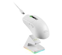 Mars Gaming MMW-ELITE, Ratón Inalámbrico Gaming, Bluetooth 5.4 + 2.4GPRO + Cable, Sensor Óptico PixArt PAW3311PRO 20000 DPI, Ultraligero 69g, 6 Botones, Pantalla OLED, Base Carga Magnética RGB, Blanco