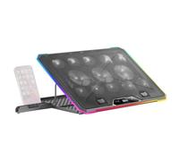 Mars Gaming MNBC13, Base Refrigeradora y Stand para Portátiles hasta 17”, Iluminación ARGB 10 Modos, 13x Ventiladores con LED Blanco, Regulable 8 Posiciones, Pantalla LCD, Soporte Smartphone, Negro