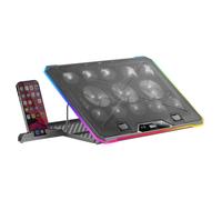 Mars Gaming MNBC13, Base Refrigeradora y Stand para Portátiles hasta 17”, Iluminación ARGB 10 Modos, 13x Ventiladores con LED Blanco, Regulable 8 Posiciones, Pantalla LCD, Soporte Smartphone, Negro