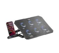 Mars Gaming MNBC23, Base Refrigeradora y Stand 16”, 6 x Ventiladores Controlables con LED Azul, Stand 6 Posiciones, Soporte Smartphone, 2 USB 2.0, Negro