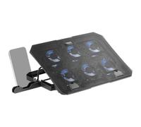 Mars Gaming MNBC23, Base Refrigeradora y Stand 16”, 6 x Ventiladores Controlables con LED Azul, Stand 6 Posiciones, Soporte Smartphone, 2 USB 2.0, Blanco