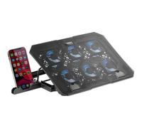 Mars Gaming MNBC23, Base Refrigeradora y Stand 16”, 6 x Ventiladores Controlables con LED Azul, Stand 6 Posiciones, Soporte Smartphone, 2 USB 2.0, Negro