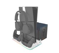 Mars Gaming MPS5-B2, Soporte RGB para PS5, 1x Ventilador, Cargador Doble de Mandos, Iluminación Neón RGB, Organizador Videojuegos + Soporte Auriculares, Blanco
