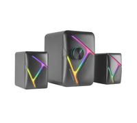 Mars Gaming MS-H21, Altavoces Gaming RGB 2.1 y Subwoofer 35W, Sistema Drivers Invertidos 3D Surround, Altavoces Compactos con Iluminación Dinámica RGB, Alimentación USB y Conector Jack 3.5mm,