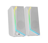 Mars Gaming MS72, Altavoces Gaming 15W, Iluminación RGB Flow, 2 Drivers Activos, Chipset DSP, Conexión Plug&Play USB y Jack 3.5mm, Rueda Control de Volumen y Puerto de Audio para Auriculares, Blanco