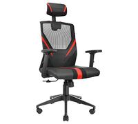 Mars Gaming Silla ERGONOMICA MGC-Ergo Negra con Detalles EN Rojo Respaldo EN Malla Transpirable Ajuste Lumbar-Cervical-REPOSABRAZOS