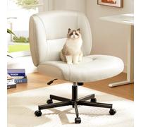 Marsail Silla Cruzada con Ruedas, Silla de Oficina de Piel de PVC Resistente a los arañazos, Silla de Oficina con Patas Cruzadas, Respaldo Medio Ancho, cómoda Silla de Escritorio sin Brazos, Silla de