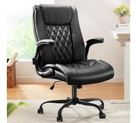 Marsail Silla de Oficina Ejecutiva con Reposabrazos Abatibles, Cuero PU, Silla de Escritorio Ergonómica con Función de Inclinación, Altura Ajustable, Giratoria y con Ruedas, Negro
