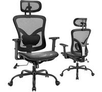 Marsail Silla ergonómica de malla: silla de escritorio para computadora con soporte lumbar ajustable, reposacabezas 2D y reposabrazos deslizantes