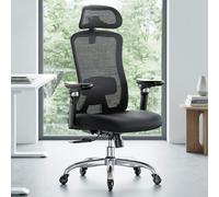 Marsail Silla Escritorio Ergonomica con Apoyabrazos 6D, Respaldo Ajustable en 3D, Asiento Deslizante, Soporte Lumbar y Bloqueo Inclin en 4 Posiciones-Silla Alta y Reforzada con Capacidad 150 kg, Negro