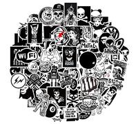 MARSFORCE Calcomanías de moda en blanco y negro, paquete de 100 unidades, pegatinas de vinilo impermeables para portátil, botella de agua, monopatín, equipaje, coche, moto, bicicleta, guitarra, casco