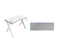 MARSGAMING MGDRGBW, Mesa Gaming RGB, Soporte Cascos + Botella, 110x60cm, Blanco & Mars Gaming MMPRGB2S XXL, Alfombrilla Ratón RGB 12 Modos, 2 USB 2.0, Blanco Plata