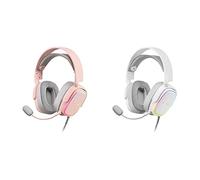 MARSGAMING MHAXP Rosa, Auriculares RGB multiplataforma, Micro extraíble, 53mm HiFi & MHAXW Blanco, Auriculares RGB Multiplataforma+Mic extraíble, 53mm HiFi