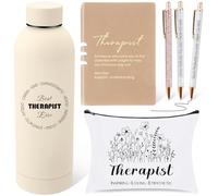 Marspark 6 piezas de regalos de agradecimiento de terapia para mujeres, con botella de agua de acero inoxidable, bolsa impresa y bolígrafo, juego de bolsa de maquillaje A5 para regalo de