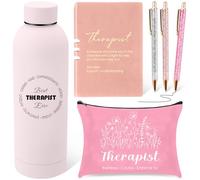 Marspark 6 piezas de regalos de agradecimiento de terapia para mujeres, con botella de agua de acero inoxidable, bolsa impresa y bolígrafo, juego de bolsa de maquillaje A5 para regalo de