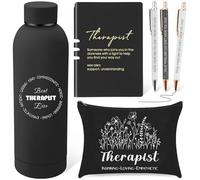 Marspark 6 piezas de regalos de agradecimiento de terapia para mujeres, con botella de agua de acero inoxidable, bolsa impresa y bolígrafo, juego de bolsa de maquillaje A5 para regalo de