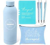 Marspark 6 piezas de regalos de agradecimiento de terapia para mujeres, con botella de agua de acero inoxidable, bolsa impresa y bolígrafo, juego de bolsa de maquillaje A5, regalo de agradecimiento