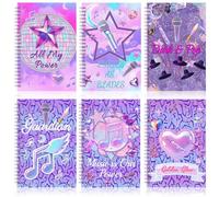 Marspark Paquete de 6 cuadernos temáticos de Kpop de 100 páginas con cubierta que integra elementos musicales Kpop, incluyendo micrófonos, auriculares, notas musicales y artículos de espada K Pop para