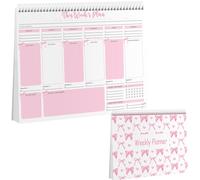 Marspark Pink Bow - Bloc de notas semanal de 8.5 x 11 pulgadas, planificador semanal de escritorio con 52 hojas arrancables, calendario sin fecha, organizador de hábitos, objetivos y horarios para el