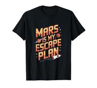 Marte es mi Plan de Escape Funny Mars Camiseta gráfica económica, Hombre, Negro, L