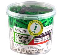 Marten Klin Sistema de nivelación de azulejos Clips Grosor del azulejo 7-15 mm Ancho de lechada 1 mm 1,5 mm 2 mm 3 mm Alicates (1MM, 250 Clips + 100 Cuñas +1 Alicates)