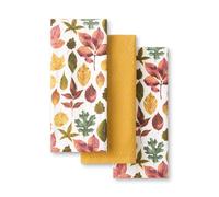 Martha Stewart Autumn Harvest Falling Leaves - Juego de 3 Toallas de Cocina, 100% algodón con Rizo Absorbente, Toallas de Cocina Decorativas, Bronceado/Rojo/Verde, 16 x 28 Pulgadas