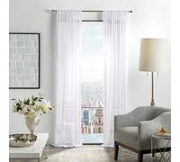 Martha Stewart Glacier - Par de Paneles de Cortinas Transparentes para Ventana con Bolsillo para Barra, 84 Pulgadas, Color Blanco