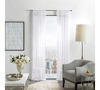 Martha Stewart Glacier - Par de Paneles de Cortinas Transparentes para Ventana con Bolsillo para Barra, 95 Pulgadas, Color Blanco