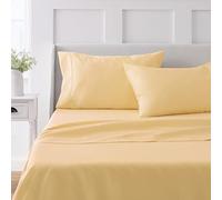 Martha Stewart Juego de sábanas 100% algodón, tamaño Individual, 3 uds., Suave, Liso, Duradero, fácil Cuidado, Profundidad de 41 cm, satén, 1 Plana, 1 Bajera, 1 Funda de Almohada, Color Amarillo