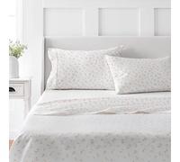 Martha Stewart Juego de sábanas 100% algodón, tamaño King, 4 uds., Suave, Liso, Duradero, fácil Cuidado, Profundidad de 41 cm, satén, 1 Plana, 1 Bajera, 2 Fundas de Almohada, Color Rosa Claro