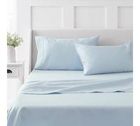 Martha Stewart Juego de sábanas 100% algodón, tamaño matrimonial, 4 uds., Suave, Liso, Duradero, fácil Cuidado, Profundidad de 41 cm, satén, 1 Plana, 1 Bajera, 2 Fundas de Almohada, Color Azul Claro