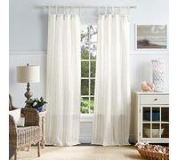 Martha Stewart Laguna Stripe - Par de Cortinas semitransparentes para Ventana, 84, Color Blanco