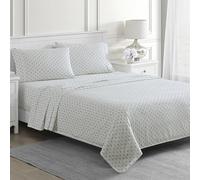 Martha Stewart Prairie Stripe - Juego de sábanas de percal 100% algodón de 300 Hilos, Color Verde/Blanco, 4 Piezas: 1 sábana encimera, 1 sábana Bajera, 2 Fundas de Almohada, sábanas de algodón