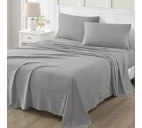 Martha Stewart Ultimate Gray - Juego de sábanas tamaño King, 4 Piezas, Microfibra Lavada ultrasuave, Color Gris Medio sólido, 1 sábana encimera, 1 sábana Bajera, 2 Fundas de Almohada King