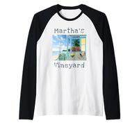 Marthas Vineyard Casa de campo de vacaciones de verano Porch Row House Camiseta Manga Raglan