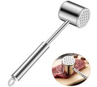 Martillo Carne Acero Inoxidable 304, Ablandador Carne Cara Doble Largo 22cm, Herramienta Manual Cocina Apto Lavavajillas, Mazo Carne Profesional para Cerdo, Ternera, Pollo, Filetes, Escalopes(Plata)